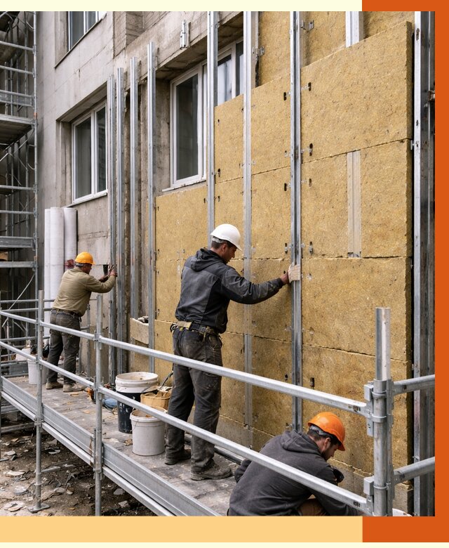 Утепление вентилируемого фасада в Чапаевске от 5720 руб/м2 — монтаж и утепление вентфасад | ТепломастерЧпв