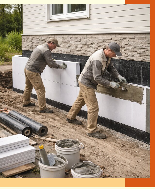 Утепление фундамента снаружи в Чапаевске от 4290 руб. за м² | ТепломастерЧпв