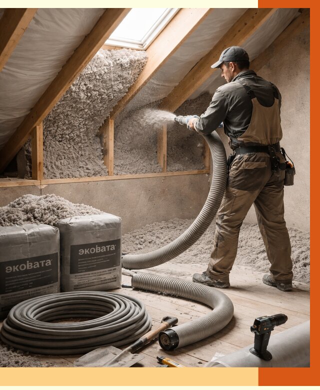 Утепление мансарды эковатой в Чапаевске от 2247 руб/м2 — монтаж, задувка, цена | ТепломастерЧпв