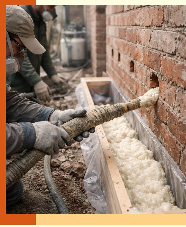 Заливка ППУ в пустоты кирпичной стены в Чапаевске