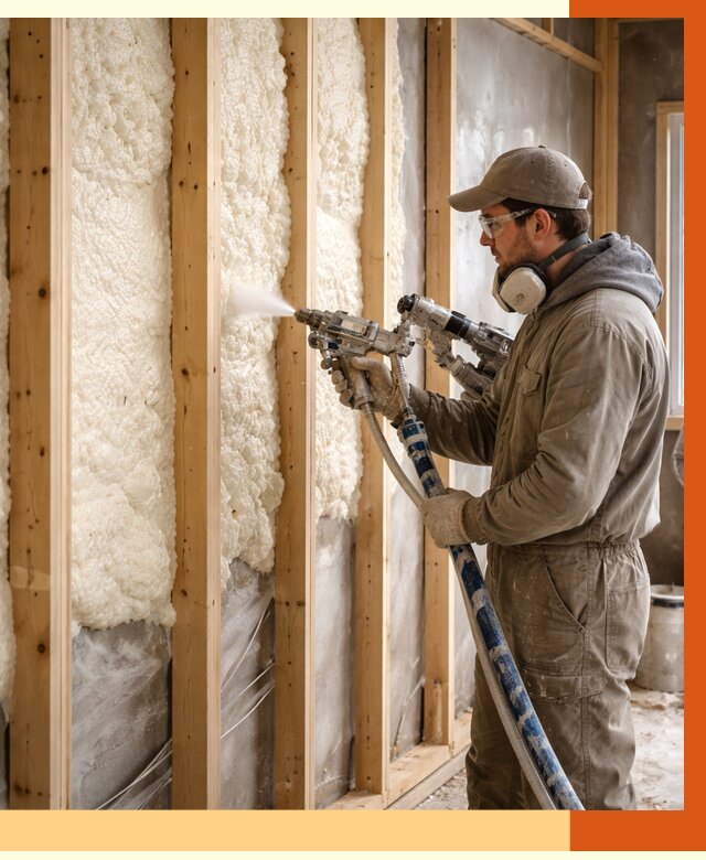 Утепление каркасной стены ППУ в Чапаевске от 4341 руб./м2 под ключ | ТепломастерЧпв