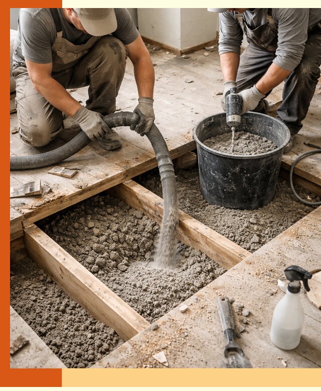 Заполнение пустот пола в Чапаевске полиуретаном и пенополистиролом