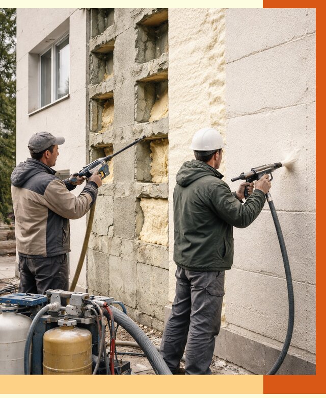 Заполнение пустот фасада в Чапаевске от 4597 руб. — утепление пустот облицовки | ТепломастерЧпв