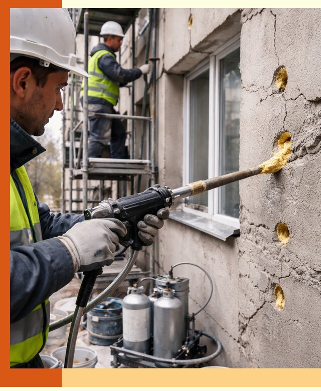 Заполнение пустот в фасаде и утепление стен в Чапаевске