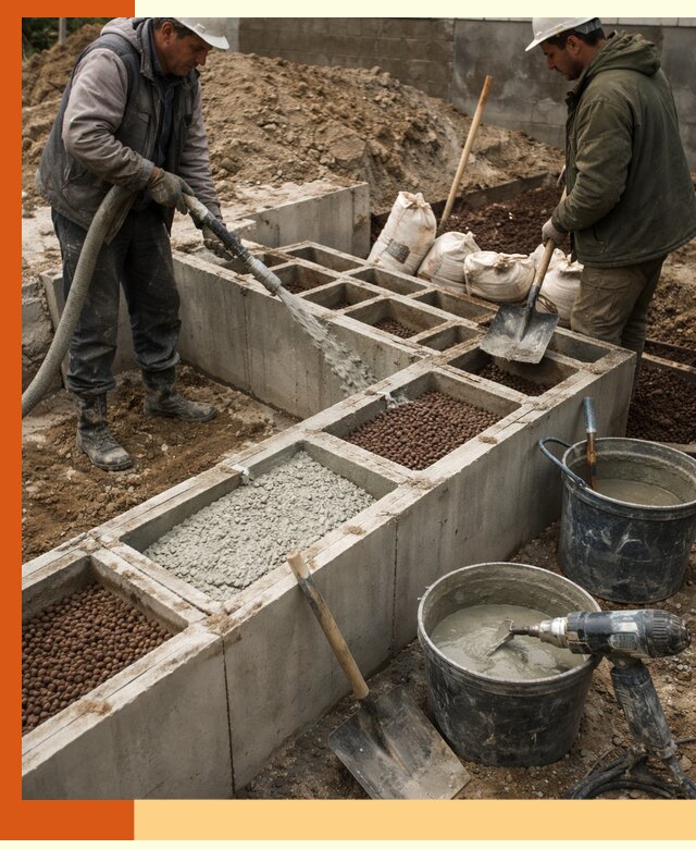 Заполнение полостей фундамента в Чапаевске герметичным утеплением и повышением прочности