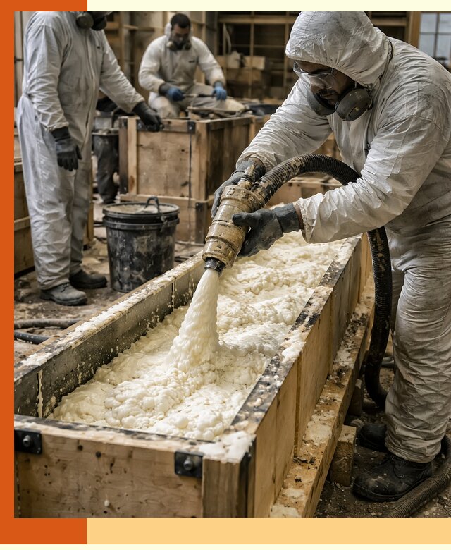 Заливка пенополиуретана в формы для утепления в Чапаевске